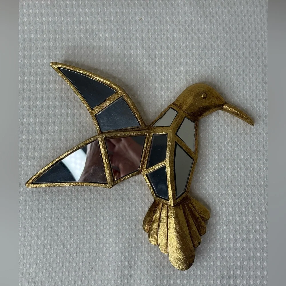 Gold Hummingbird Wall Decor with Mirrored Inlays